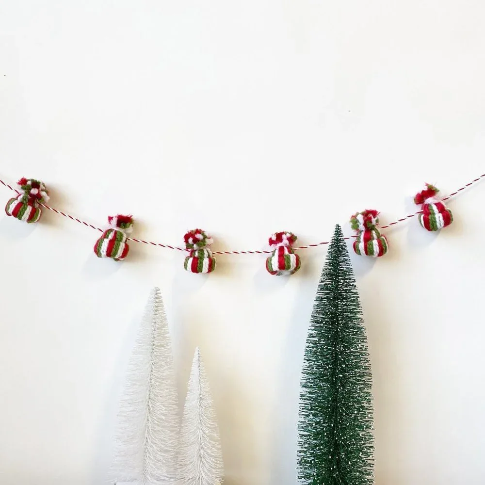 Handmade Winter Mini Knit Beanie Hat Christmas Garland Christmas Decorations